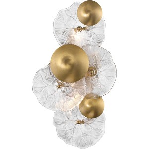 Possini Euro Design Filoli 16" High Modern 2 Light Wall Sconce Light Lamp Fixture Mount Bathroom Bedroom Hardwired Cordless Gold Plated Glass Shade - 1 of 4