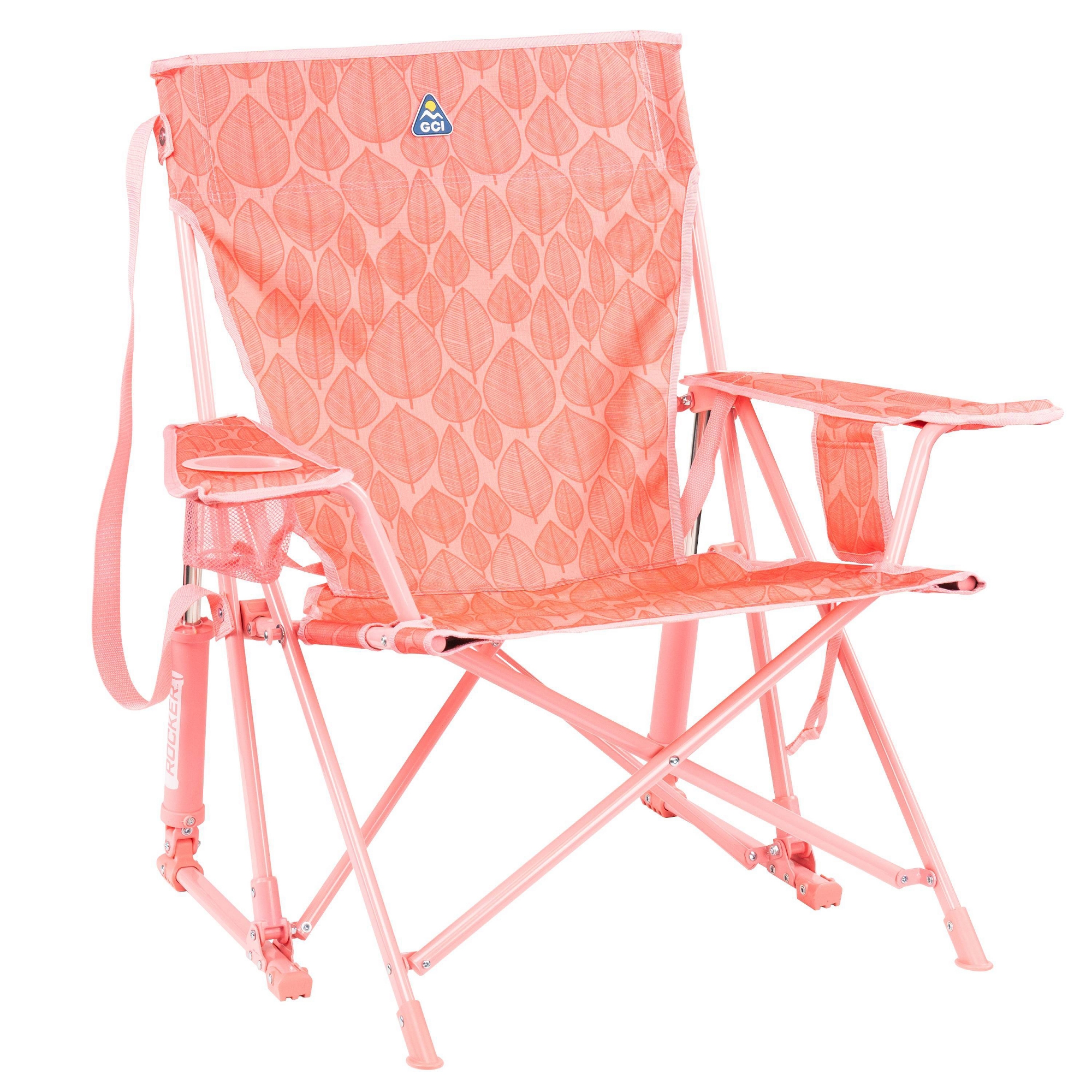 GCI Outdoor Kickback Rocker Outdoor Portable Mid Profile Rocking Camping Chair - Soft Pink Leaf