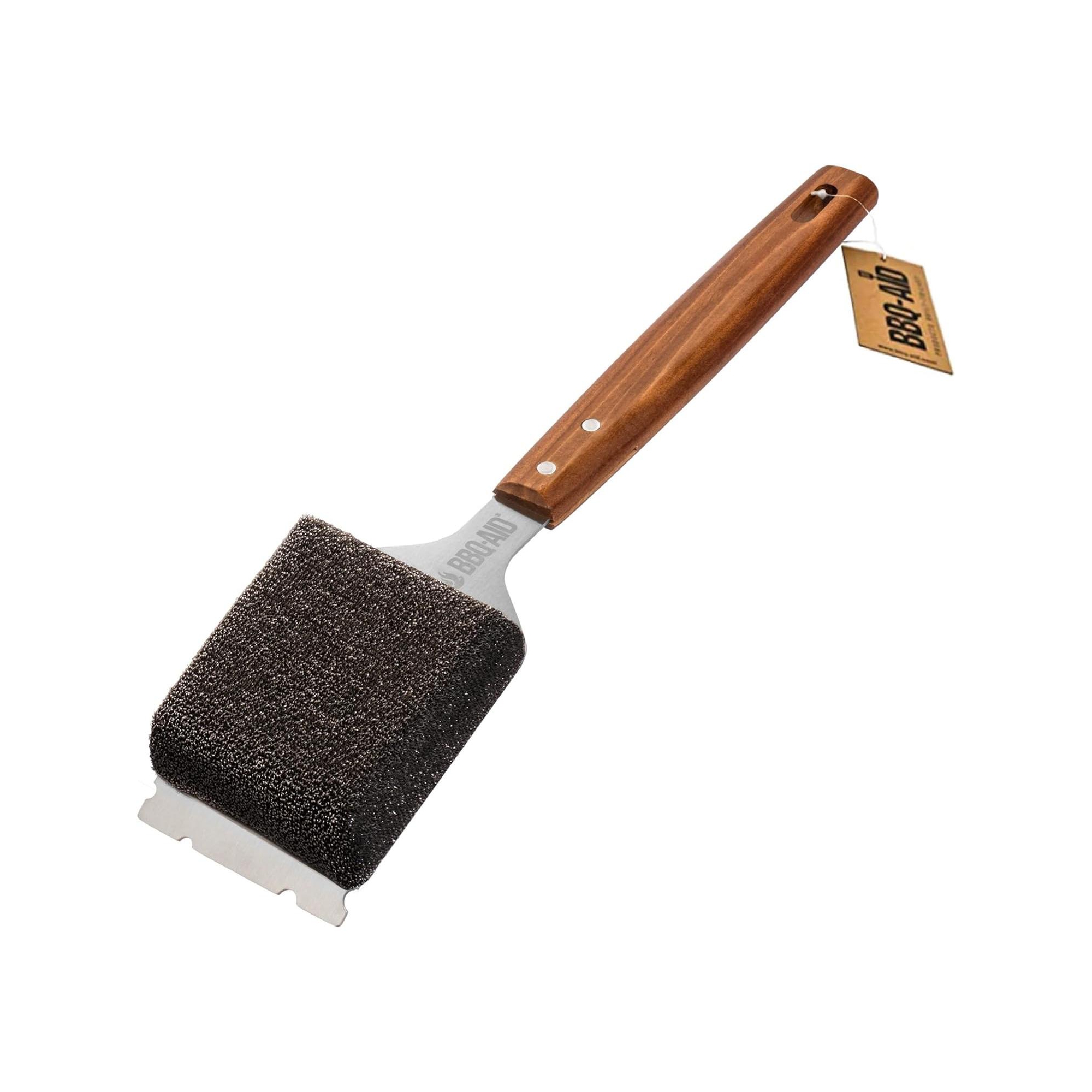 BBQ-AID Bristle Free Grill Brush and Scraper for Barbecue – Grill Brush for Outdoor Grill with Extended, Large Wooden Handle and Replaceable Head