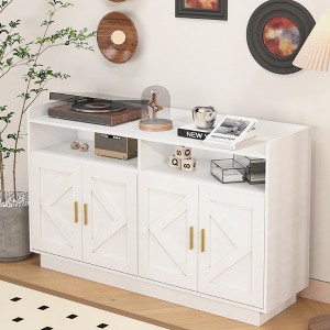 TiramisuBest Modern Farmhouse Storage Cabinet with Adjustable Shelves & Carved Door Panels,Rustic Solid Wood Sideboard for Dining Room,Living Room - 1 of 4
