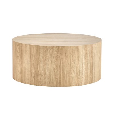 Sevobal Coffee Tables Wood Cylinder Coffee Table with Storage and Natural Wood Finish for Living Room, Beige, 27.5"*27.5"*12"