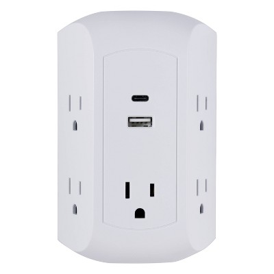 GE 5 Outlet Grounded Tap with 2 USB Ports USB-A and C 560J 3.4A White