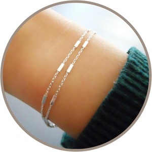 Double Strand Sterling Silver Bracelet, 925 Silver Adjustable 6.5-7.5 Inch Hand Chain, Minimalist Jewelry Gift for Her - 1 of 4