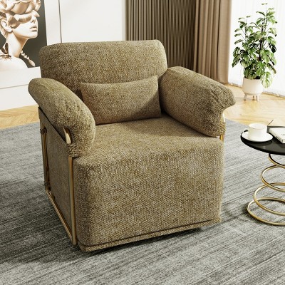 Square Swivel Accent Chair with 360 Degree Rotation,Fluffy Upholstered Lounge Chair with Metal Legs,Modern Accent Chair for Bedroom-Koiai