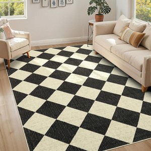 Coucheta Washable Checkered Area Rug, Non-Slip & Stain Resistant, Modern Geometric Plaid Carpet for Bedroom, Living Room, Hallway, Dining & Nursery - 1 of 4