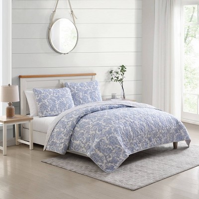 Blue Paisley Cotton Twin Quilt Set with Shams