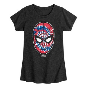 Girls' - Marvel - Spider-man Mask Tie Dye Flag Fitted Short Sleeve Graphic T-Shirt - 1 of 3