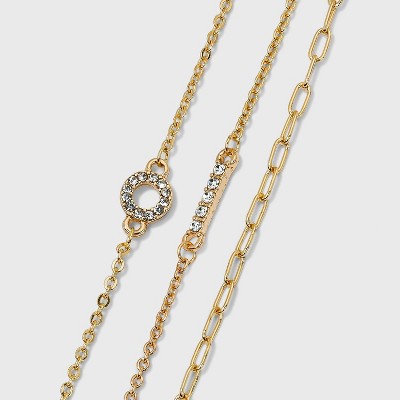 Crystal and Chain Anklet Trio Set - A New Day™ Gold
