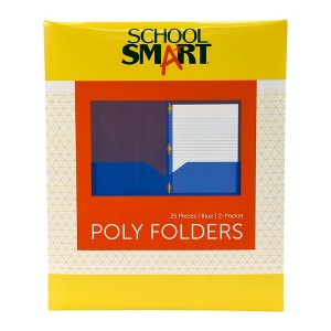 School Smart 2-Pocket Poly Folders with Fasteners, Blue, Pack of 25 - 1 of 4