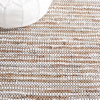 Ivory Wool and Cowhide Hand-Woven Vintage Area Rug