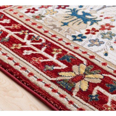 Aaden 5' x 7' Red and Cream Hand-Knotted Synthetic Rug