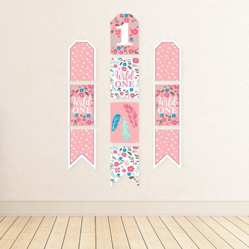 Big Dot of Happiness She's a Wild One - Hanging Vertical Paper Door Banners - Boho Floral 1st Birthday Party Wall Decoration Kit - Indoor Door Decor, 3 of 7