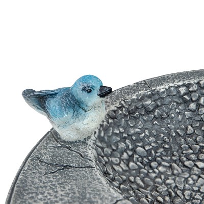 Gray Polyresin Bird Bath with Feeder Compartment, 27" Tall