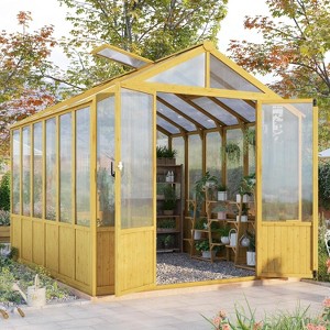 AMERLIFE Wooden Greenhouse, Pre-Assembled Solid Cedar Frame, Walk-in Design - 1 of 4