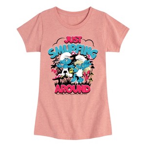 Girls' - Smurfs - Just Smurfing Around Fitted Short Sleeve Graphic T-Shirt - 1 of 4