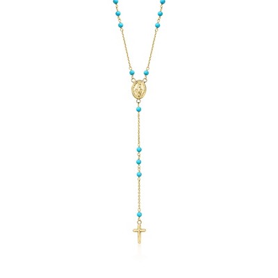 Ross-Simons Italian Turquoise Rosary Necklace in 18kt Yellow Gold Size 18