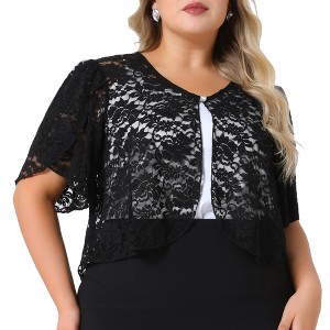 Agnes Orinda Women's Plus Size Floral Lace Elegant Sheer Open Front Tulip Short Sleeve Shrugs Cardigans - 1 of 4