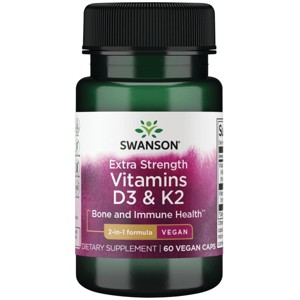 Swanson Extra Strength D3 & K2 - 5,000 IU & 100 mcg, 60 Veggie Capsules. - 1 of 2