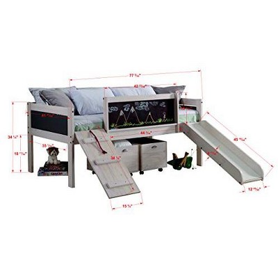 White Wash Pine Twin Loft Bed with Toy Boxes and Slide
