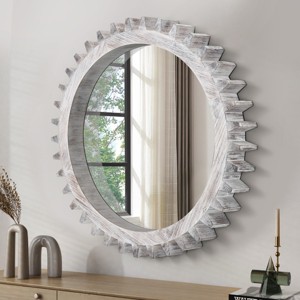 KWPZQEB Wooden Framed Wall Mirror, Round Gear Shape Bathroom Vanity Mirror for Decor, Vanity, Entryway, Living Room - 1 of 4