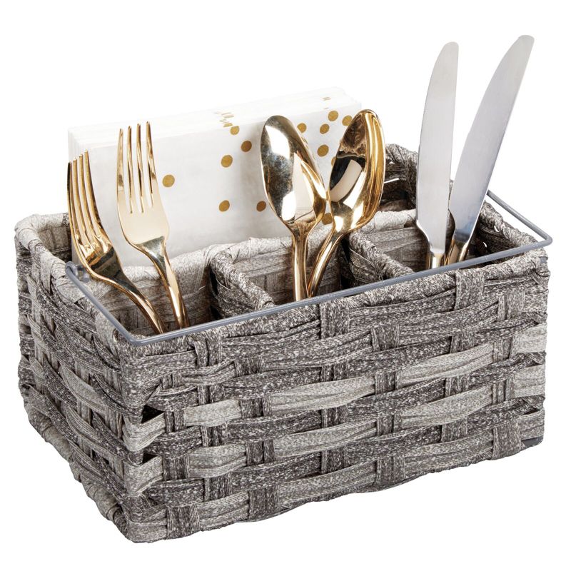 mDesign Plastic Woven Divided Cutlery Storage Organizer Caddy Tote, 1 of 8