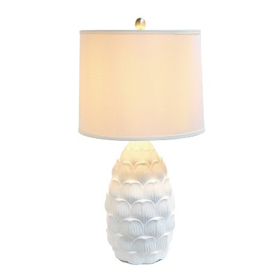 White Resin Table Lamp with Fabric Shade and 3-Way Switch