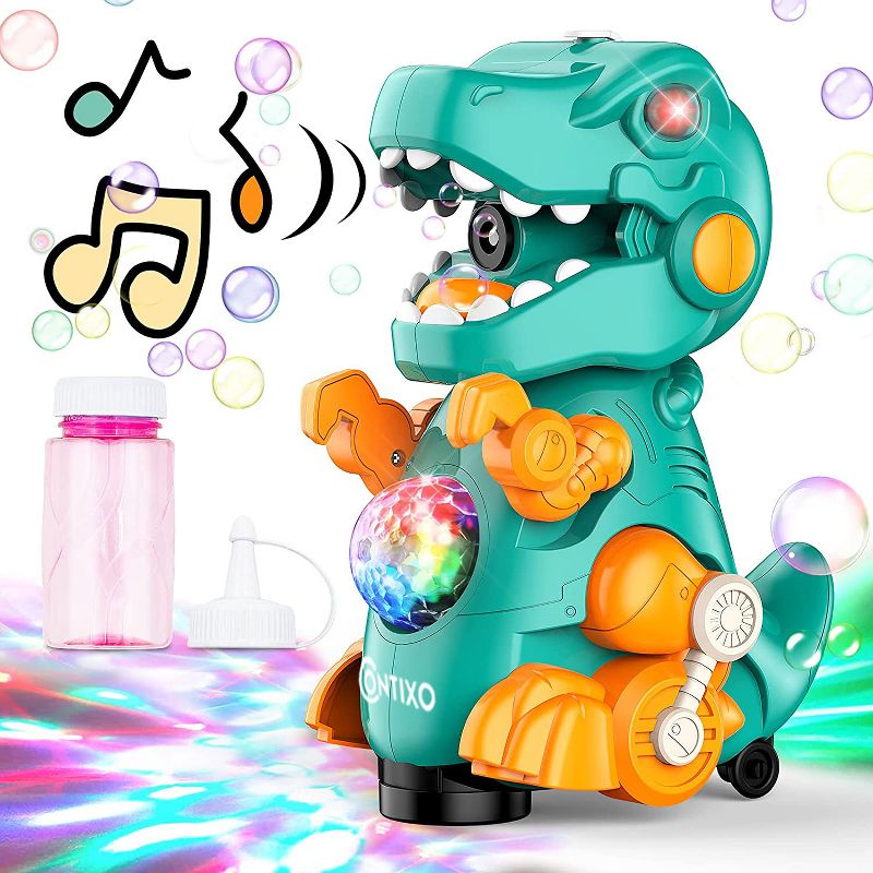 Contixo R9 Green -Dinosaur Bubble Machine with Sound and Light Effects -Leakage Free, Bubble Machine for Toddlers & Kids, 1 of 8