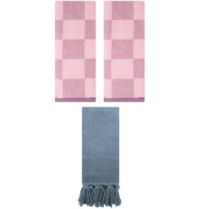 REGALWOVEN 3 Packs Checkered and Tassels Absorbent Soft Cotton Bathroom Hand Towel - 1 of 4