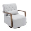 Wooden Swivel Armchair with Chenille Upholstery - Fixed Height Office Chair with Lumbar Support - 3 of 4