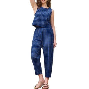 INSPIRE CHIC Women's Outfits Sleeveless Crop Top and Lounge Wide Leg Pants Gingham Pants Set 2 Pieces - 1 of 4