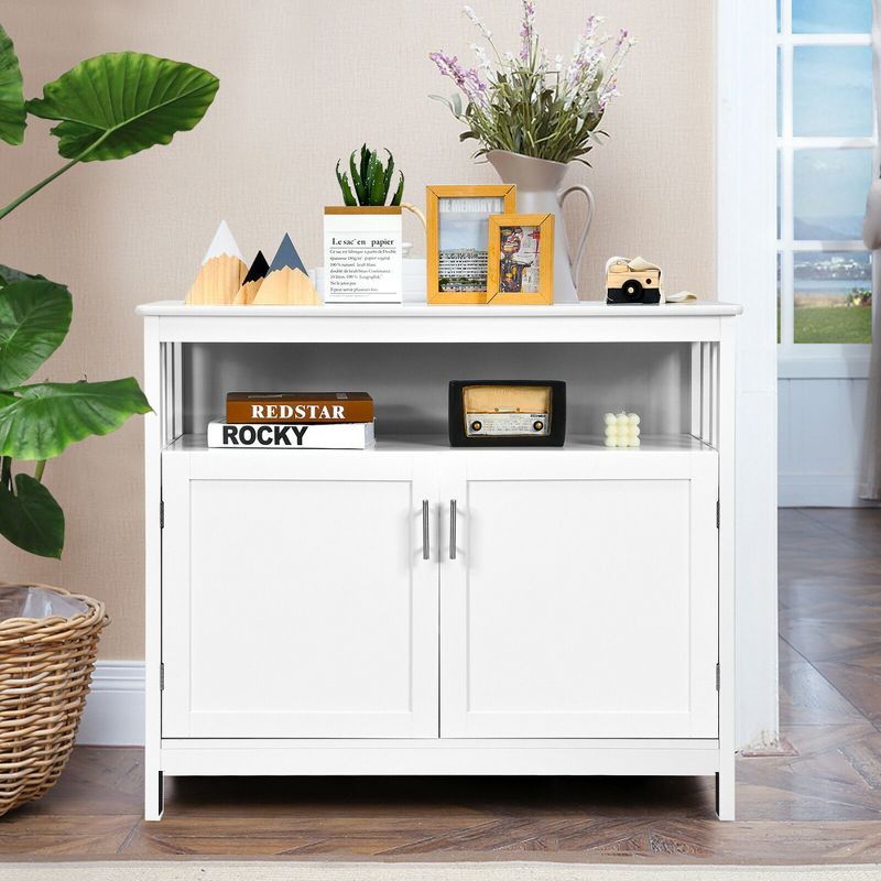 Costway Kitchen Buffet Server Sideboard Storage Cabinet with 2 Doors & Shelf White/Black/Gray, 4 of 11