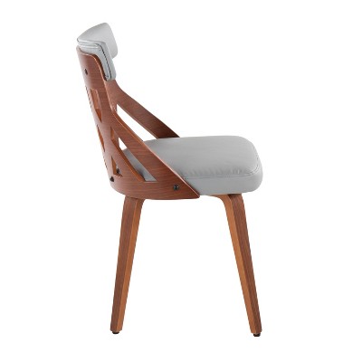 Set of 2 Walnut Wood and Light Gray Faux Leather Side Chairs