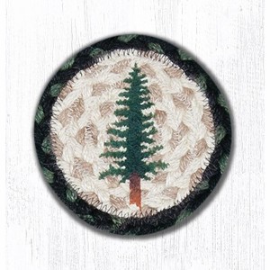 Earth Rugs Tall Timbers Printed Coaster – 5"x5" Braided Jute Square with Forest Tree Design for Rustic Cabin and Woodland Decor - 1 of 3