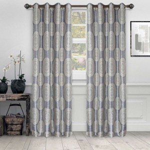 Traditional Medallion Jacquard Room Darkening Curtain 2-Panel Set with Grommet Topper - Blue Nile Mills - 1 of 4