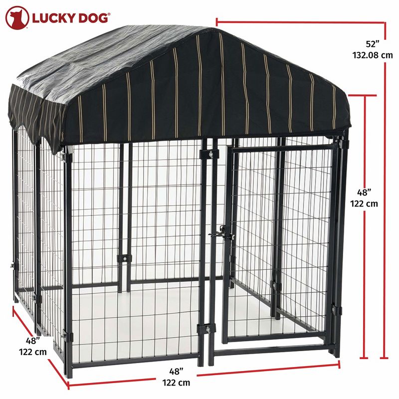 Lucky Dog 60548 4' x 4' x 4.3' Uptown Welded Secure Wire Outdoor Pet Dog Kennel Playpen Crate Kennel - Black, 2 of 7