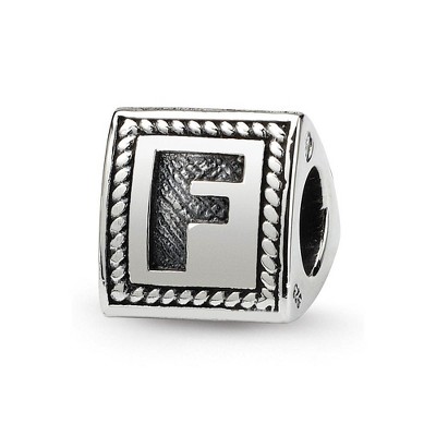 Black Bow Jewelry Triangle Block, Letter F Sterling Silver Bead Charm