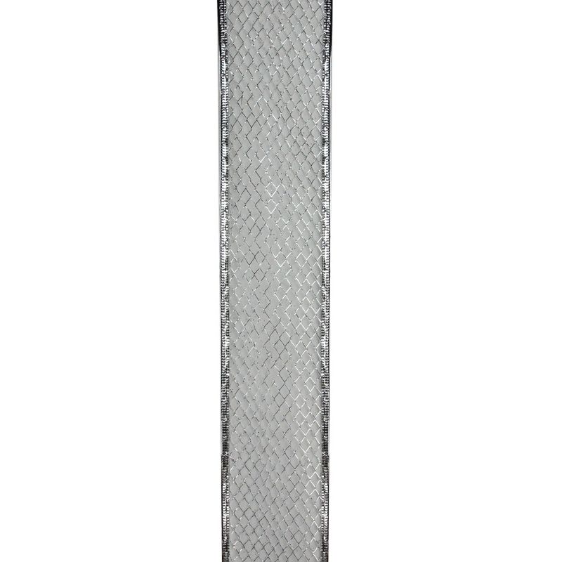 Northlight Silver Glittering Metallic Lattice Wired Christmas Craft Ribbon 2.5 x 10 Yards, 2 of 4