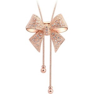 Adjustable Bow Tie Pendant Necklace, Fashion Ribbon Jewelry with Movable Charm - 1 of 4