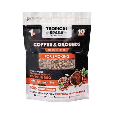 Tropical Spark Wood Pellets  Perfect for BBQ, Smoking, Grilling, Bake, Roast, Braise  Premium 100% All-Natural  Coffee & Grounds Wood  1 lb. Bag