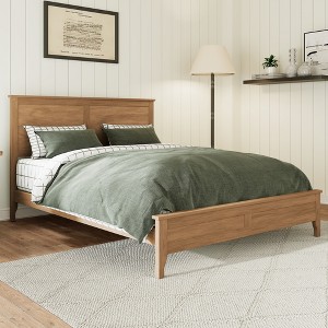 Merax Sleek Pine Wood Frame with Tapered Legs and Sturdy Slats Support - 1 of 4