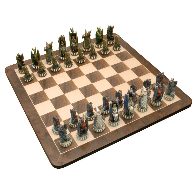WE Games Handpainted Dragon Chess Set, Walnut Root Board 21 in, 4.5 in King, 1 of 8