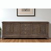 HomeRoots 106" Brown Distressed Solid Wood Carved Floral Three Drawer Sideboard with Four Doors - 2 of 4