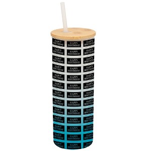 Elanze Designs Happy Birthday Banner Stamp Wrap-Around Design 25 Ounce Frosted Gradient Glass On-The-Go Coffee Travel Skinny Tumbler Mug Cup, Bamboo - 1 of 1