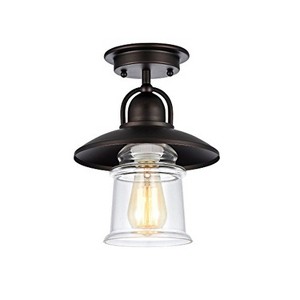 Homestock Manette Industrial-Style 1 Light Rubbed Bronze Semi-Flush Ceiling Fixture 9" Shade - 1 of 4