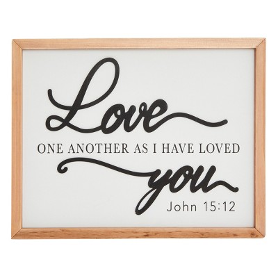 Faithful Finds Wooden Farmhouse Christian Wall Decor Sign, John 15:12 Bible Verse, Love One Another As I Have Loved You (12 x 15 In)