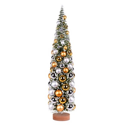 Vickerman 24" Vintage Tabletop Frosted Green Artificial Christmas Tree, Silver and Gold Ornament