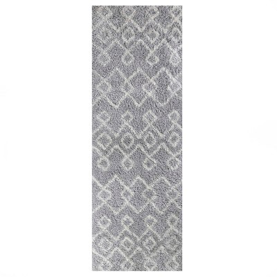 Boho Geometric Diamonds Plush Indoor Shag Area Rug Or Runner, 2.6' X 8 ...