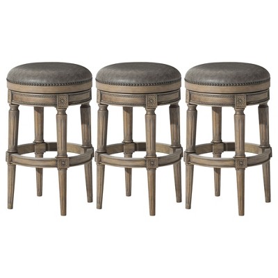 Maven Lane Pullman Upholstered Backless Swivel Kitchen Stool with Vegan Leather Cushion Seat, Set of 3