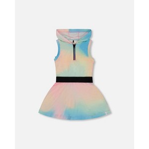 Deux par Deux Girl Hooded Dress with Elastic Waist Multicolored Tie Dye - 1 of 4