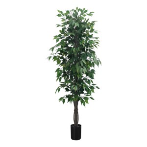 GlasFlength Artificial Plants Artificial Rubber Tree Artificial Ficus Tree Faux Plants for Indoor Home Decoration, Green, 32"*32"*58" - 1 of 4